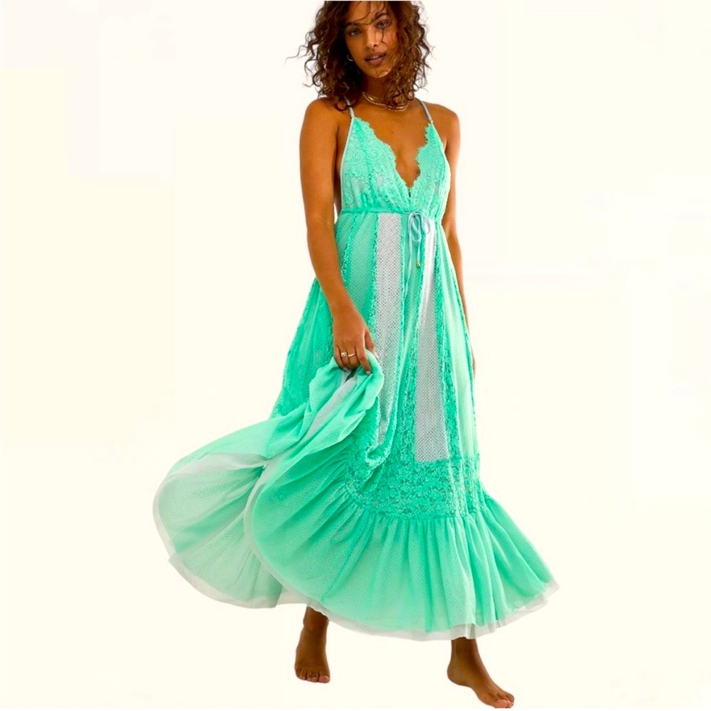 Free People/ We are HAH Mint Lace I’ll Take U You Farrer Dress M/L.